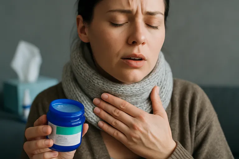 Menthol- en kamferbalsem op borst en keel: zachte verlichting bij verkoudheid en verstopte neus